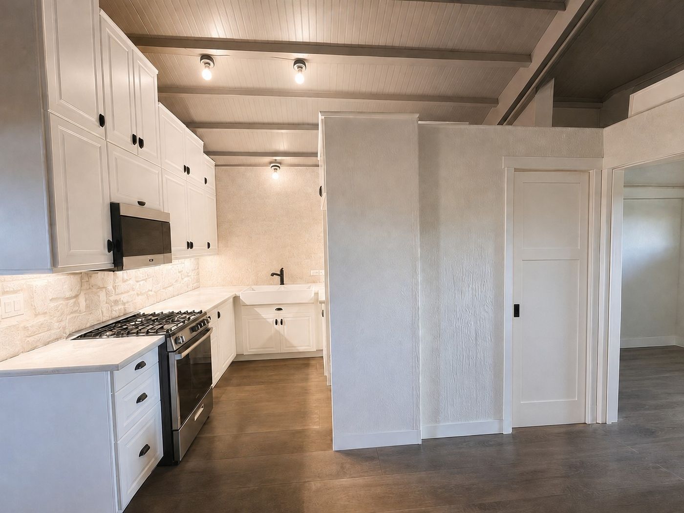 Kitchen, hall, bath and Bedroom 1 from the pantry
